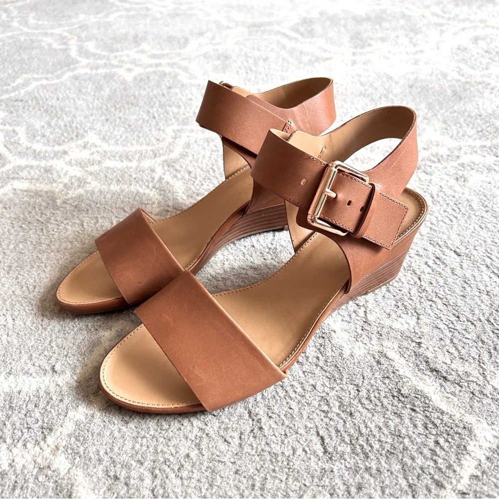 New Franco Sarto Leather Wedge Sandal Brown